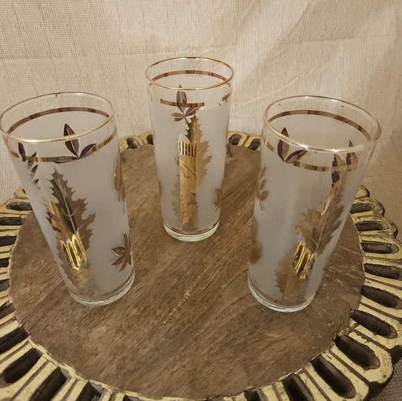 Libbey Golden Foliage Frosted Barware Flat Tumbler Drinking Glasses set of 3 - Picture 12 of 16